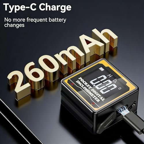 Preciva Digitales Winkelmessgerät, Neigungsmesser und Wasserwaage mit Magnetfuß und hintergrundbeleuchtetem Display gemäß IP54, Typ-C-Schnittstelle – Magnetische Gehrungslade für Holzbearbeitung