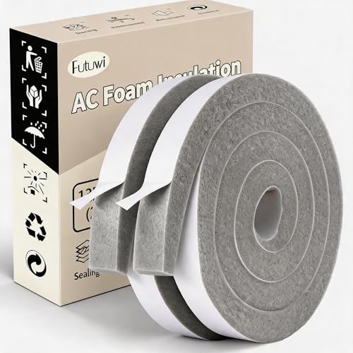 Futuwi Air Conditioner Foam-2 Rolls, 1 Inch Wide X 1 Inch Thick Total 13 Feet Long, AC Foam Weather Stripping Insulation Tape for Face Shield's Headband(6.5ft x 2 Rolls)