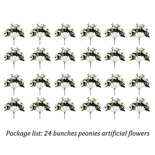 Artificial Flowers Wedding Peony Bouquet: Blosmon 24 Pcs Silk Peonies Flower Fake Flower For Table Centerpieces Decoration, Floral Bouquets Flower Balls Arrangement For Home Party Decor (White) #TOP5