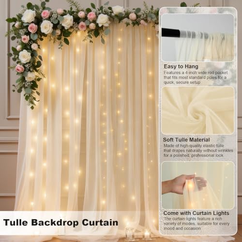GALLETY Cortina de Fondo Champagne 10ft x 8ft con Luces miniatura 2