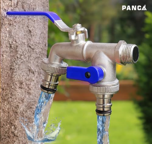 Image of PANCA 1 /2 Inch Dual Outlet Garden Faucet Splitter | Heavy Duty Double Valve Water Tap with Individual Flow Control | Zinc Alloy Bib Cock Connector for Garden, Kitchen & Bathroom (Red) (Blue)