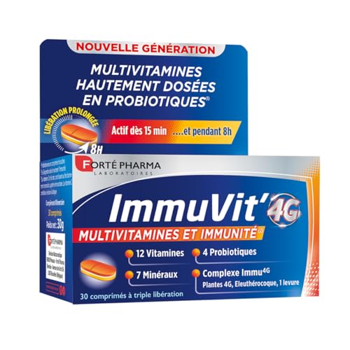Forté Pharma - Immuvit'4G | Complément Alimentaire Vitalité et Immunité - 12 vitamines, 7 minéraux et 4 Ferments | 30 comprimés Tri-couches