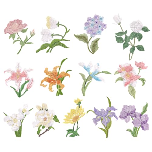 13pcs Flower Iron on Patches Realistic Floral Embroidery Patches Applique for Clothes Hats Jeans Jacket