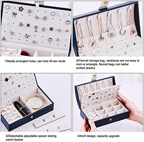 Jewellery Box, Double Layers Small Travel PU Leather Jewellery Storage Case Organizer for Rings Earrings Necklaces Bracelets Faux Leather Jewelry Gift Box for Girls Women(White)
