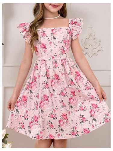 GORGLITTER Girl's Cute Floral Princess Dress Bow Tie Open Back Flounce Sleeve Ruffle Dresses3