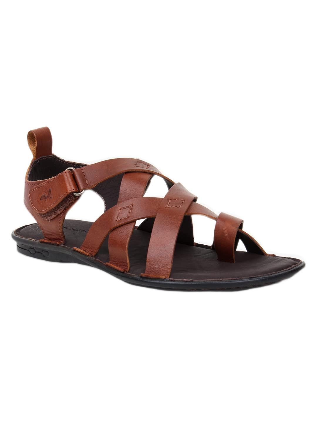 MARDI GRAS Men Latest Fashionable Genuine Leather Lightweight | Comfortable | Cushioned Insole | Slip Resisdent Sandal For Daily And Formal Wear_Cognac (B0BMX77YFV) Amazon Price History, Amazon Price Tracker