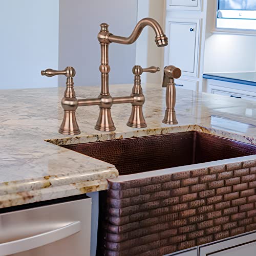 Two-Handles Bridge Kitchen Faucet With Side Sprayer (Antique Copper) #TOP3