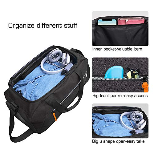 ROTOT Gym Sport Duffle Bag, Men Women Duffel with Waterproof Shoe Compartment Pouch, Weekender Travel with a Water-resistant Insulated Wet Pocket Cooler (Black, 33L)