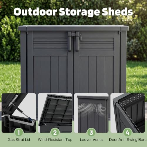 Image of LHBcraft Large Outdoor Storage Cabinet 51 Cu Ft with Lockable, Outdoor Storage Shed with Pneumatic Hydraulic Lid-Easy to Assemble, Waterproof Outdoor Storage Box for Backyards,Patios
