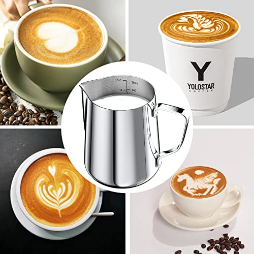 Newaner 600 ml melkkannetje om melk op te schuimen, 304 roestvrij staal, melkkan met meting Mark 12 oz voor barista, melk pitcher voor cappuccino, espresso, latte art, perfect voor koffieliefjes, zilver - Image 7