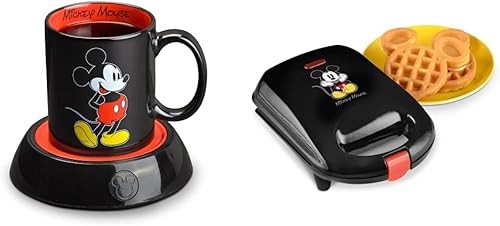 Disney Mickey Mouse Calentador de tazas de 10 onzas y mini waflera DCM-9 color negro