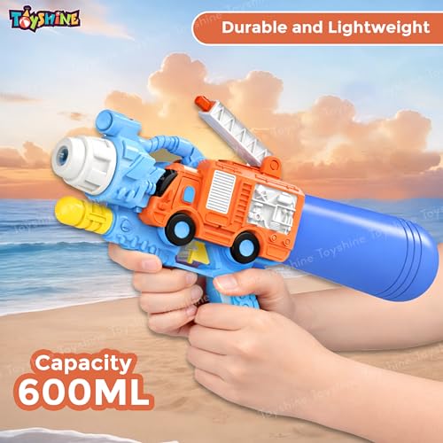 Image of Toyshine Fire Truck Design Handheld High Pressure Water Gun Squirt Pichkari Perfect for Holi Festival & Summer Outdoor Fun for Kids Boys Girls 4 & Above - Blue