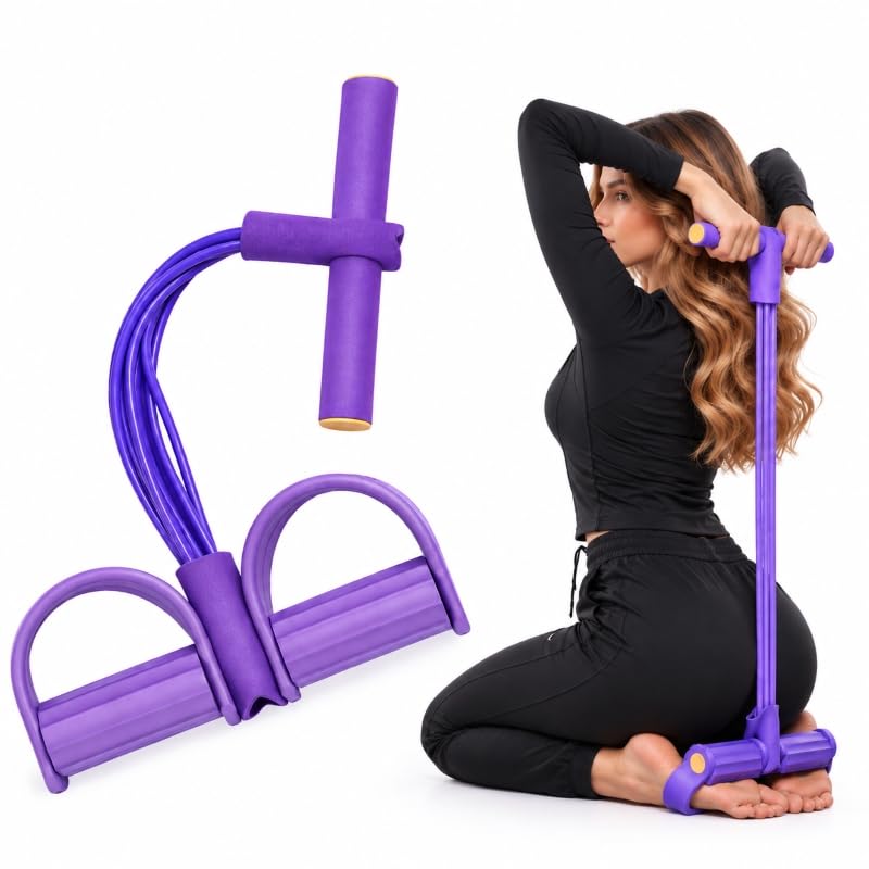 Image of RK Prime Pull Reducer Resistance Band - 4 Tube Yoga Pedal Puller for Tummy, Waist & Full Body Workout | Natural Rubber | Arm & Leg Exercise | Home Gym | Men & Women