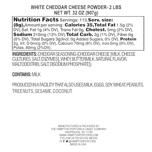 White Cheddar Cheese Powder, 2 Pound Resealable Jar, Popcorn Cheese Powder, Cheese Powder For Pasta, Cheese Sauce Mix
