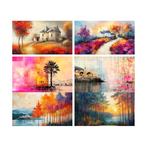 Image of SiddArtify Autumn Landscape Wall Art Prints Set - Impressionist Countryside Poster Decor for Living Room Bedroom - 8x12 inch Board Pack of 6