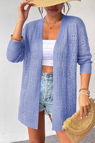 Image of Zeagoo Womens 2026 Summer Crochet Cardigan Sweaters Lightweight Long Sleeve Open Front Kimono Boho Knit Cover Ups