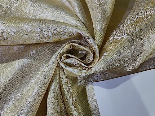 Tissu de brocart en soie crème et or pour haute couture de luxe