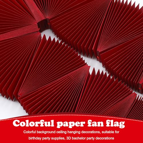 Image of Weekgrat 3 Pack Wedding Paper Fans Garland 15.6ft Colorful Background Ceiling Hanging Decorations Paper Garland Decorations Set for Birthday Party Supplies 3D Bachelorette Party Decoration (Red)
