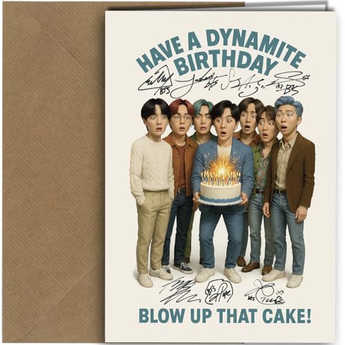 BTS Inspired K Pop Band Autograph Birthday Card Music Fan Celebrity Style Inspired Reproduction Signed Celebration Greeting Card With Envelope no2041
