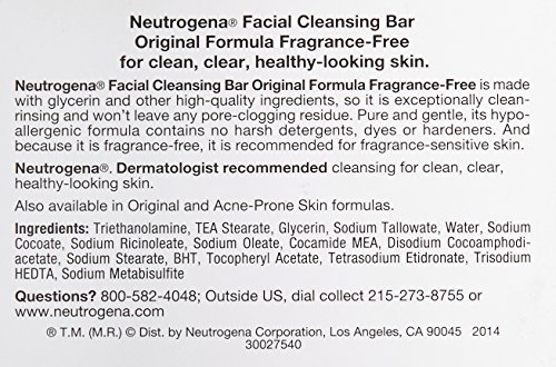 Neutrogena Original Fragrance-Free Facial Cleansing Bar With Glycerin, Pure & Transparent Gentle Face Wash Bar Soap, Free Of Harsh Detergents, Dyes & Hardeners, 3.5 Oz #TOP1