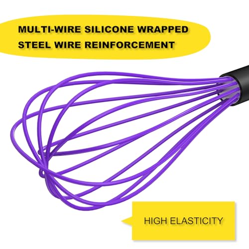 Image of NileHome Silicone Whisk Set, 3 Pack Kitchen Whisk 10 inch Kitchen Wisk Wire Whisks for Cooking, Whisking, Blending, Beating, Stirring-Multicolor