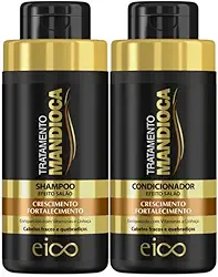 Shampoo Sem Sal 450ml e Condicionador Leave-in 400ml Tratamento de Mandioca, Fortalecimento e Crescimento Capilar
