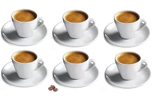 CUISINOX White Porcelain Espresso Cups and Saucers Set, 2 oz., Set of 6