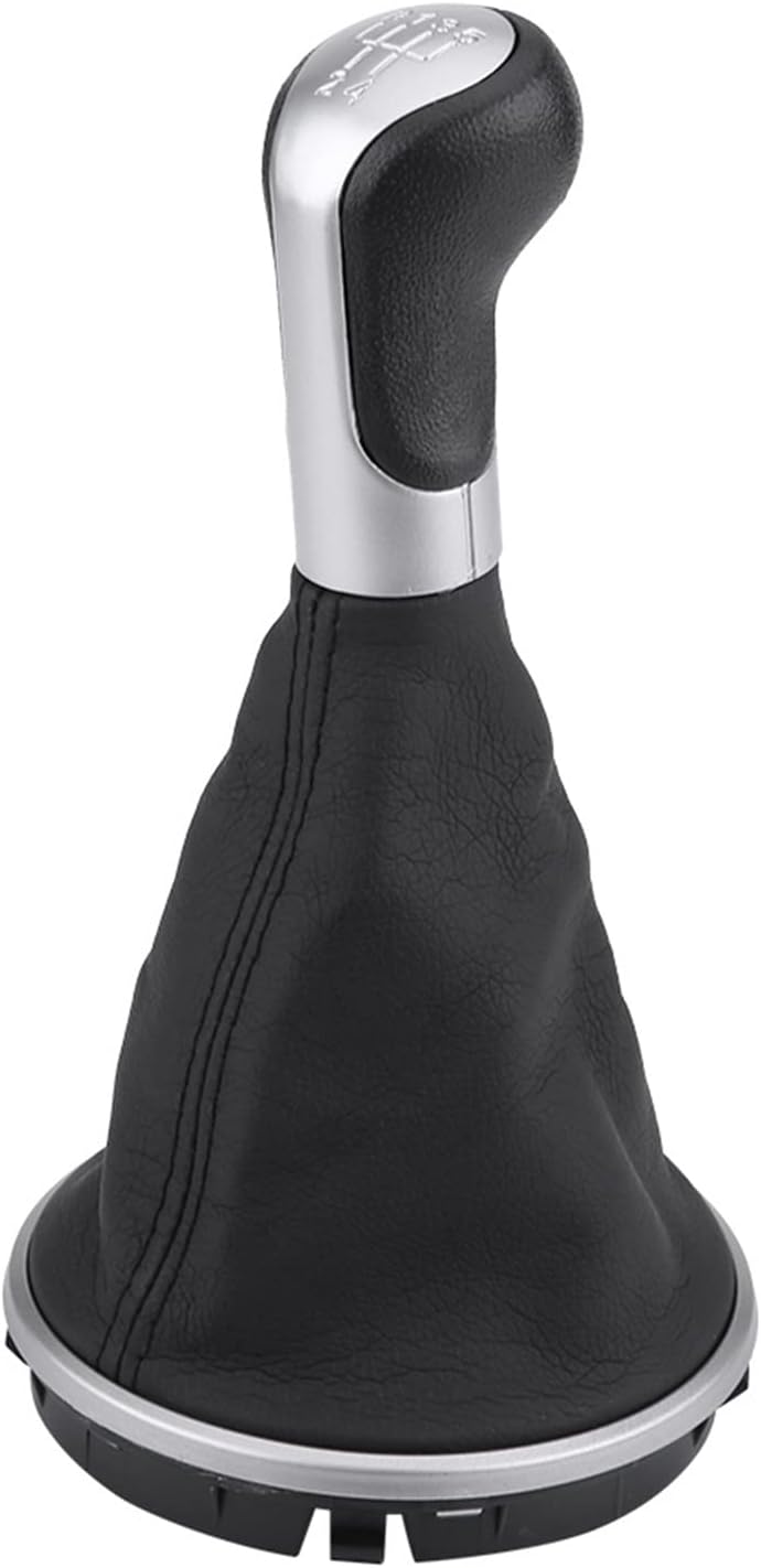 Qiilu 5 Speed Car Gear Shift Knob, 5J0711113F Manual Shift Knob Boot with PU Leather Cover for MK2 Roomster