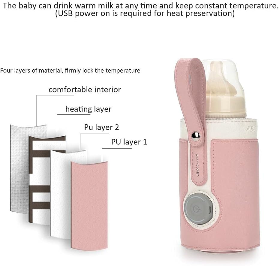 Hilitand Portable Baby Bottle Warmer, Smart Insulation Milk Bottle Cover with 3 Temperature Adjustment, USB Power, Suitable for Home and on The ()