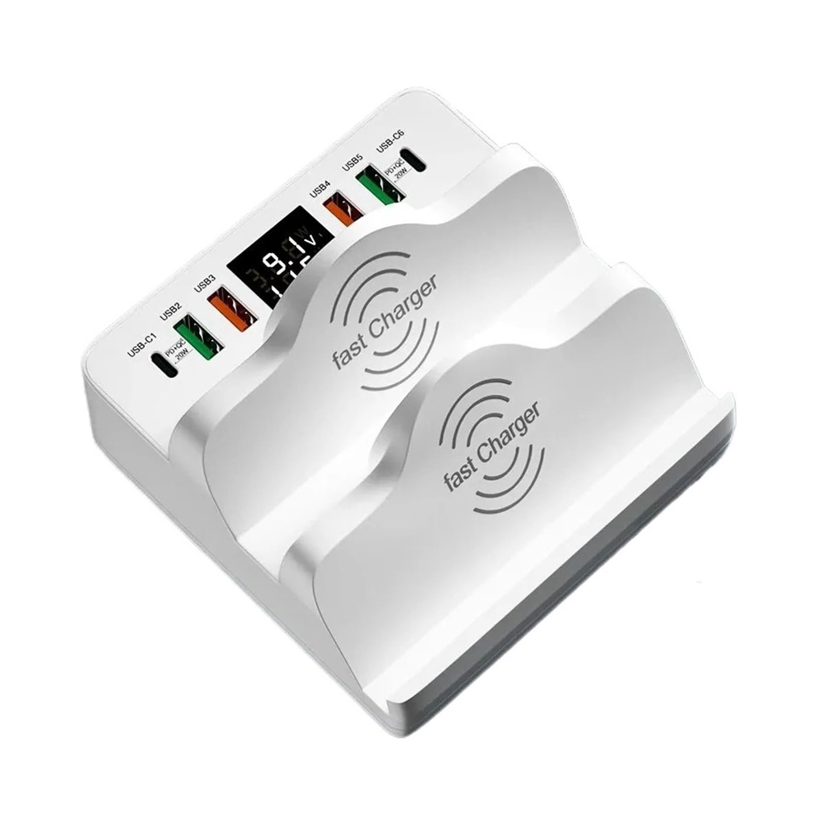 Stacja Ładująca USB O Mocy 80 W Z 6 Portami I Podwójną Bezprzewodową Ładowarką. Szybka Ładowarka Quick Charge 3.0 PD Technologia Szybkiego Bezpiecznego ładowania