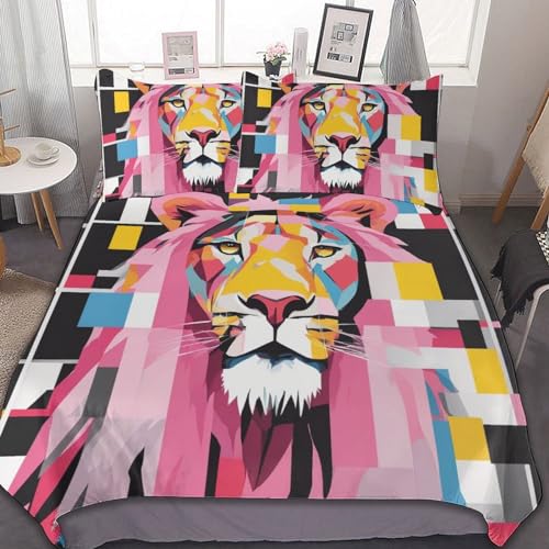 ZGDPBYF Conjunto de colcha Queen geométrico animal leão, conjunto de cama Queen, preto e branco, leã