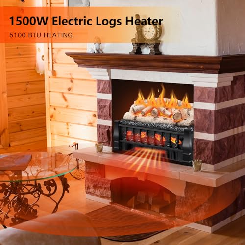 Image of R.W.FLAME Electric Fireplace Insert Heater 21 inch W, 5 Flame Brightnes and Speed Mode, Fireplace Insert 750W /1500W, Remote Control, Overheating Protection for Home and Office Decor, Whitish Gray logs