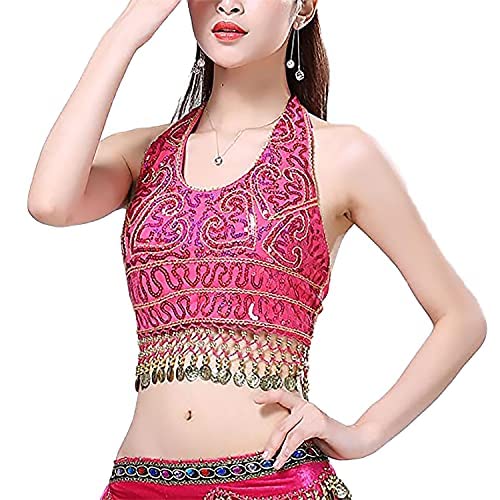 Image of VRITRAZ Women's Chiffon Belly Dance Heart Design Chiffon Top, Harem Pants And Hip Scarf Ringy Fancy Pants (Pink)