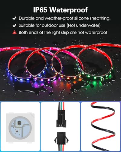 Image of ALITOVE 12V LED Light Strip WS2811 Addressable RGB IC LED Strip Light 300LEDs 16.4ft LED Lights for Bedroom Black Diffuser Upgraded Adhesive Back IP65 Waterproof (Without Power Supply & Controller)