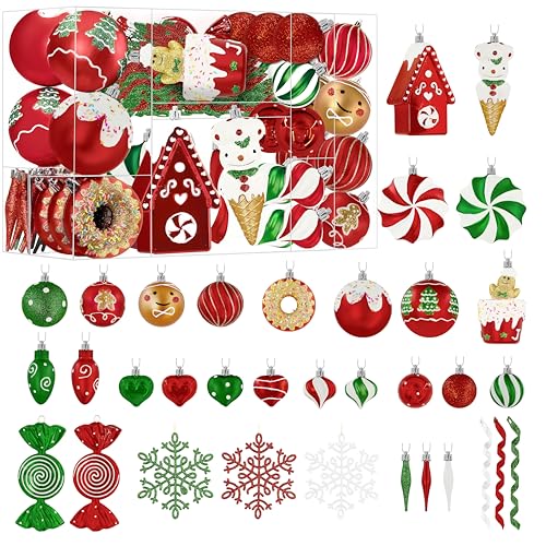 Shareconn 86pcs Christmas Tree Balls Ornaments, Shatterproof Plastic Decorative Baubles for Christmas Tree Decorations, Holiday Wedding Party Decoration, Festive Ornaments, Red & Green, White