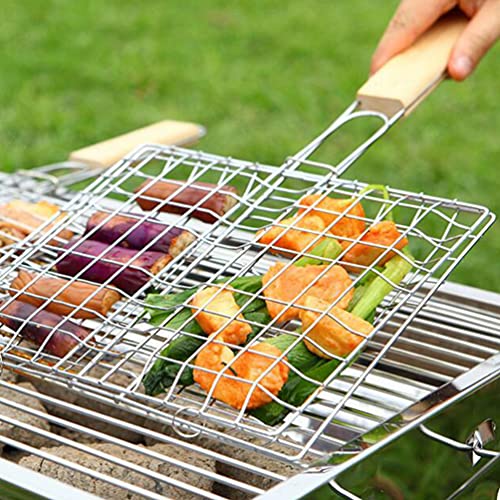 PRETYZOOM 2 Stücke Grill Edelstahl Fischbräter BBQ Grillkorb Grillrost Fischhalter Fisch Grillhalter Grillwender Fischgriller Gemüsehalter Backofenrost für Gemüse Steak Garnelen Brot