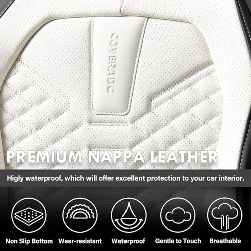 Image of Coverado Car Seat Covers, Front Seat Cover, Waterproof Nappa Leather Seat Covers for Cars, 2 Pack Driver Car Seat Protectors, Automotive Seat Covers Universal Fit for Most Cars, Black&White