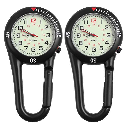 Toyvian Clip-on Carabiner Watches, 2 Pieces Glow in The Dark Quartz Pocket Watches Waterproof...