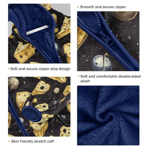 Cheese Pieces in Space Pattern Toddler Fleece Jacket Girl Boys Hooded Fleece Jacket Coat Warm Outwear Zip-up 3-10T3