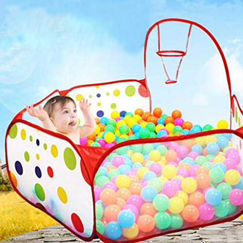 Kids Indoor Pop Up Ball Play Tent,PortableFun Playhouse Ball Pit Pool Playpen with Basketball Hoop - Great Outdoor Toddler Toys-Balls Not Included (Ball Pit with Basketball Hoop)
