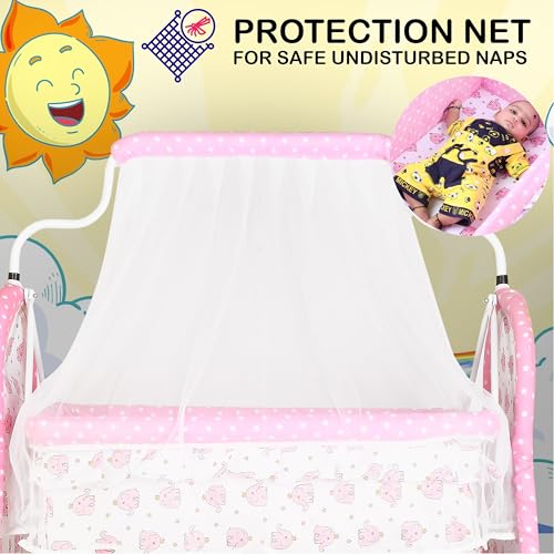 Image of Baby Cradle Swing with Polka Dot Pattern,Portable Foldable Design, Indoor Nursery Furniture (Pink 2)