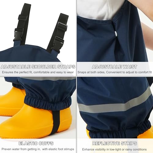 Fewlby Kids Rain Bib Pants, Toddlers Waterproof Suspender Dirty Proof Rain Wear for Boys and Girls4