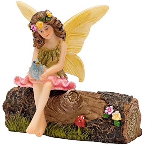 PRETMANNS Fairy Garden Fairies - Fairy Garden Accessories for a Fairy Garden - Fairy for Fairy Garden, Vicky on Log for Miniature Garden, 2 Items Cover