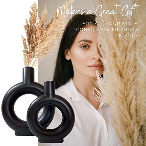 Black Vase - Circle Vase Set, Matte Black Donut Vase, Boho Vases For Minimalist Home. Modern Black Ceramic Vase, Black Pampas Grass Vase For Black Home Decor, Black Vases Home Decor, Geometric Decor #TOP6