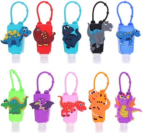 XIDAJIE 10Pack Cartoon Silicone Hand Sanitizer Holder 30 ML Reusable Liquid Soap Detachable Bottles Keychain Carriers Kids Travel Bottles Random Color Owl Dinosaur