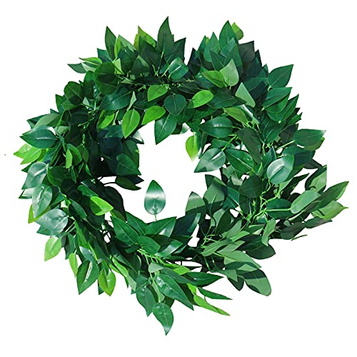 Funornam 12Pcs Artificial Ficus Leaves Tree Branches, Faux Greenery Diy Wreath Wedding Arch Plant Sprays For Home Porch Décor(Green) #TOP6