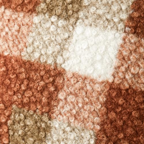 Image of Foindtower Pack of 2 Soft Faux Fur Boucle Throw Decorative Pillow Covers Fuzzy Accent Check Cushion Sherpa Boho Farmhouse Pillowcase for Couch Sofa Bed Living Room Home Decor 20x20 Inch,Burnt Orange