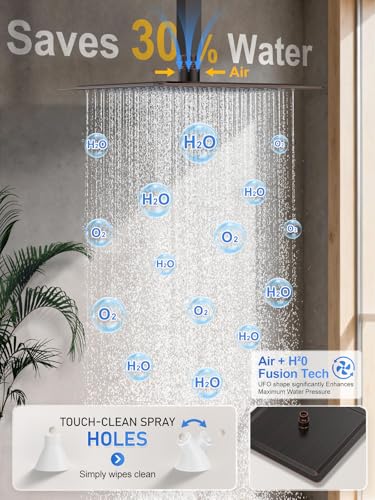 Image of Woindo Shower Faucet Set, 10 inch Ceiling Mount Rainfall Shower System with 2 Rain Shower Head and Multi-function Handheld Head Push Button Diverter Shower Faucet Trim Kit