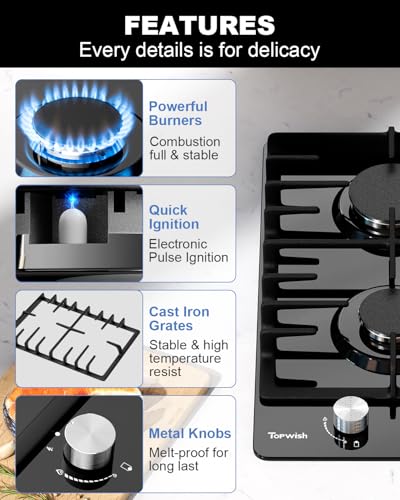Topwish XBCA-AGGS-003-12 2 Burner Propane Gas Cooktop Black Tempered Glass thumb #4