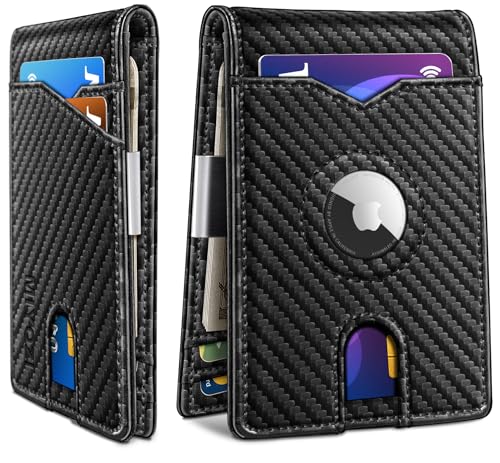 miyozi Airtag Wallet for Men,with Money Clip 11 Cards Slim Front Pocket Leather RFID Blocking Wallet with Gift Box, Black157, one size, Minimalist